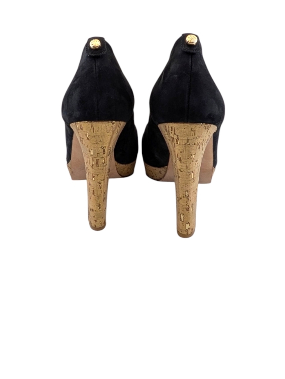 Stuart Weitzman Suede Black Peep Toe Cork Platform Heels Size 9.5 M S4036 - Picture 12 of 12